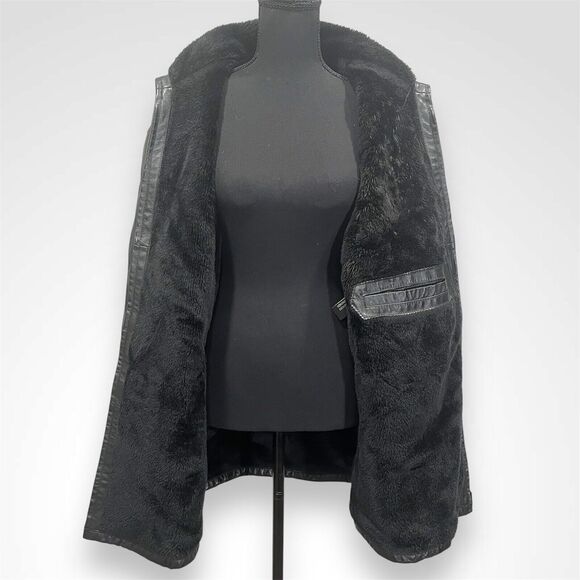 The Connection New York Genuine Leather Jacket Black Faux Fur Lined Size Medium - Picture 6 of 9
